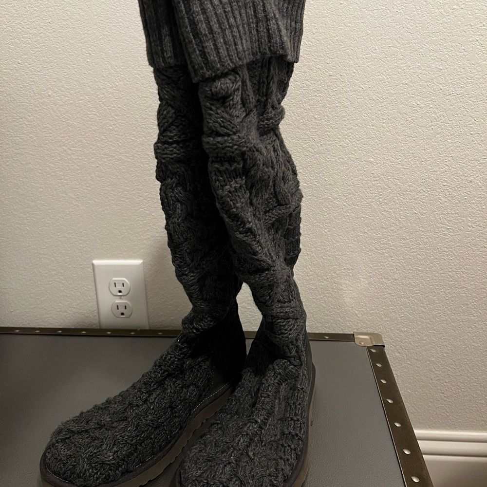 UGG Charcoal Twisted Cable Over-the-Knee Boots